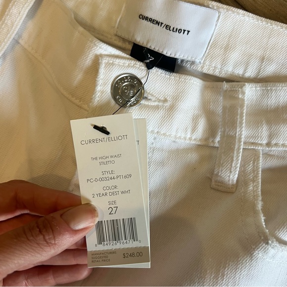 Current Elliot The High Waist Stiletto 2 Year Destroy White Denim Jeans 27 NWT - Picture 3 of 5